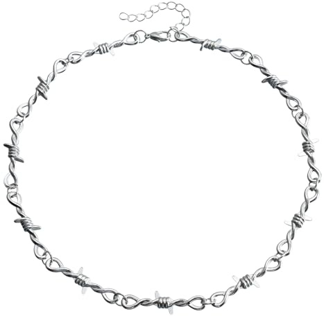 Barbed Wire Necklace for Men Barbwire Little Thorns Chain Choker Punk Gothic Thorns Metal Barbed Wire Chain Necklace, Moderate, Metal, No Gemstone