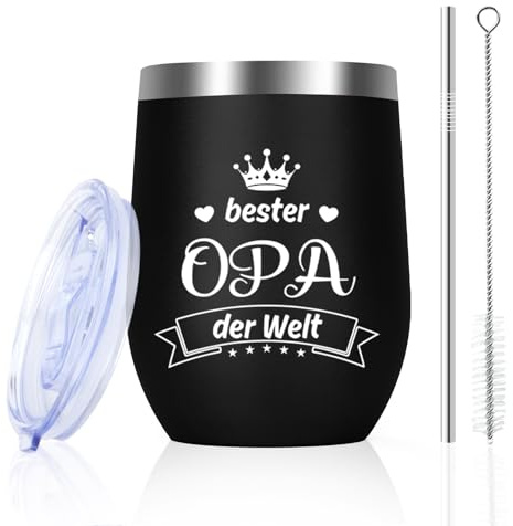 Opa Geschenk Vatertag 12oz Edelstahl Weinbecher Becher Bester Opa Tasse Geburtstag Großvater Großeltern Von Enkel Geburtstagsgeschenk Thermobecher Mit Strohhalm Weihnachten Ostergeschenke