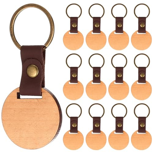 qxayxa 13 pcs porte-clés ronds en hêtre brut, vierges à personnaliser | Bois de hêtre naturel, surface lisse; idéal peinture, gravure laser, DIY;anneaux inclus;parfait cadeaux,décorations,marquage.