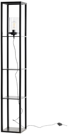 firstchoicelighting Giles - Shelved Unit Floor Lamp with Glass Shade