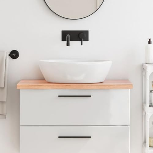 Fasba Eiche Badezimmer Waschtisch-Arbeitsplatte - Massivholz mit lebender Kante, 80 x 40 cm, hellbraunes Finish, Modell3156117