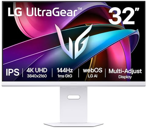 LG UltraGear G8s SMART Gaming Monitor 32G810SA-W : 4K UHD 32 Inch, 144Hz, 1ms, HDR 400, webOS AI, Built-in Speakers, Wi-Fi, Bluetooth, DP1.4, HDMI 2.1, USB-C, White