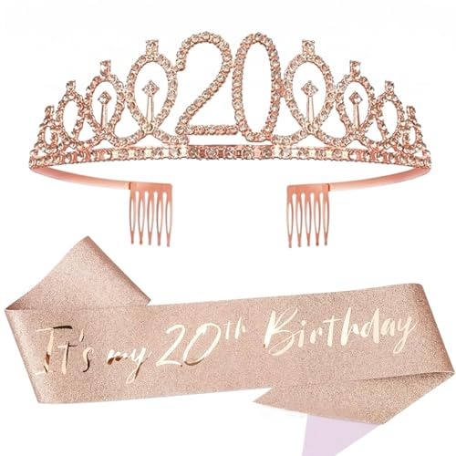 Couronne & Écharpe 20 Ans Argent – Décoration Anniversaire 20 Ans Fille Femme, Accessoires de Fête