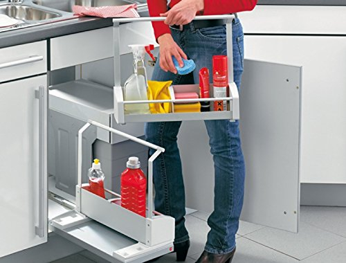 Hailo Carry 395 | Ausziehbarer Utensilienkorb Alu hellgrau Vario‑Line | Universalkorb für Spüle, Putzmittel & Mülltrennung | Schrank‑Organizer zur beliebigen Entnahme