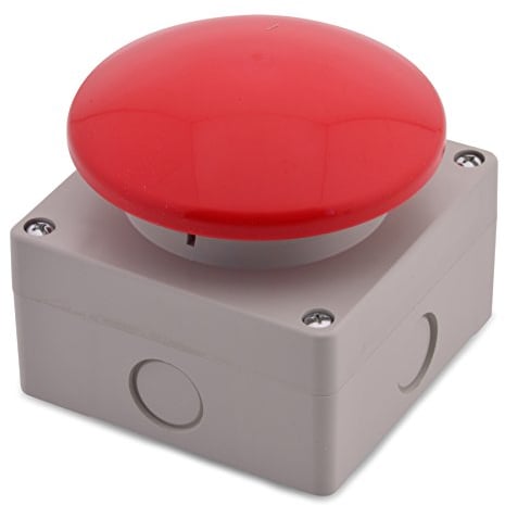 Intratec Grobhandtaster, IP65 – Aufputz Taster, Not-Aus Buzzer 1NO+1NC zwangsöffnend, Pilztaster für industriellen Gebrauch, 94 x 94 x 90 mm, Türöffner Button in Rot/Grau
