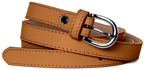 Caspar GU273 schmaler Damen Leder Gürtel Taillengürtel, Gürtelgröße:85, Farbe:cognac