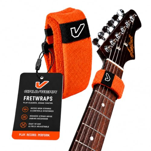Gruv Gear Fret Wrap & Guitar Mute, Fretwrap for Acoustic, Electric & Bass | String Dampener Recording, Tapping & Practice Accessory (1 Pack, Medium Orange, Fits 5 String Bass, 7 String Guitar)