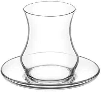 LAV 6-teiliges Set türkische Teegläser mit Untertassen, Tropfenform, 170 ml, Glas, Zuhause