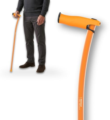 Bastón de Aluminio Aeroespacial Ultraligero Altura Ajustable (Naranja, M) | Mango Ergonómico Antitendinitis Ajustable, Ultrarresistente, Diseño Ergonómico Patentado, Hecho en España | INDESmed