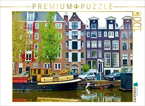 CALVENDO Puzzle Amsterdam - Gracht mit Hausboot 1000 Teile Puzzle quer | 1000 Teile Lege-Größe 64 x 48 cm Foto-Puzzle für glückliche Stunden