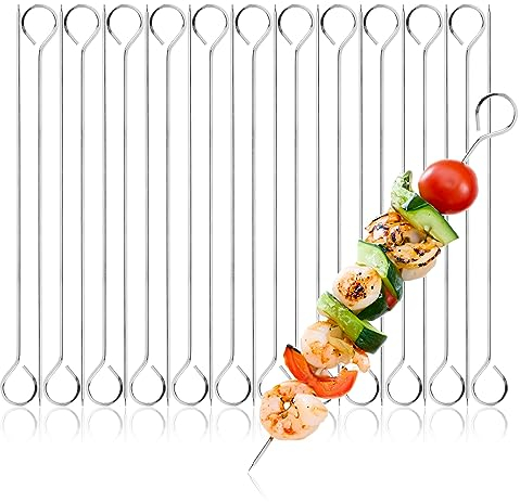 COM-FOUR® 24x Brochettes en acier inoxydable - Brochettes à viande de 24 cm de long - Brochettes pour barbecue pour viande, poisson et légumes (24 pièces - 24cm)