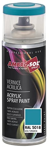 Ambro-Sol V4005018 Smalto Acrilico Multiuso, Vernice Brillante per Interni ed Esterni, Adatto per Qualsiasi Tipo di Materiale, Bomboletta Spray in Banda Stagnata Riciclabile 400 ml, Blu Turchese