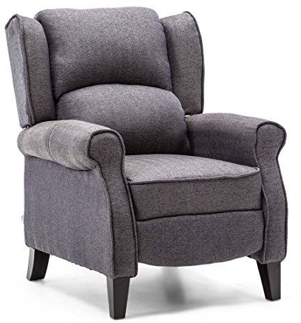 More4Homes EATON WING BACK FIRESIDE HERRINGBONE FABRIC RECLINER ARMCHAIR SOFA CHAIR RECLINING CINEMA (Herringbone Blue)