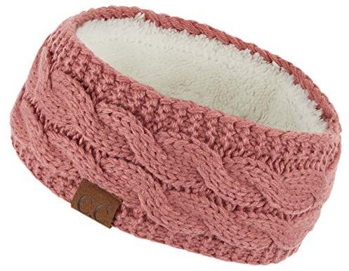 C.C Stirnband mit Fleece-Futter, dick gestrickt, für den Winter Gr. Einheitsgröße, mauve