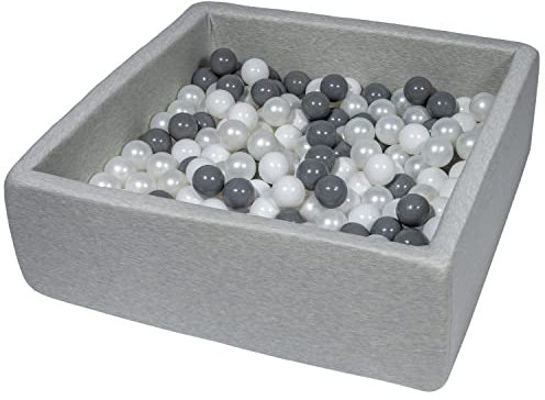 Velinda Bällebad Ballpool Kugelbad Bällchenbad Kinder-Pool mit 200 Bällen/90x90cm (Farbe der Bälle: weiß, perlweiß, grau)