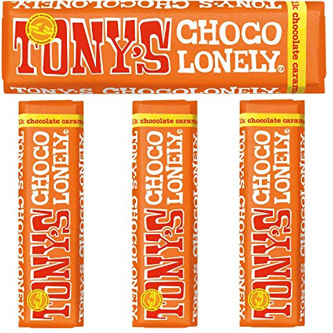 Tony's Chocolonely Schokoladenriegel, klein, Fairtrade, Milchschokolade, Karamell und Meersalz, 4 Stück