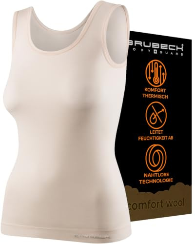 BRUBECK Merino Shirt Damen Ärmellos, Nahtloses Unterhemd, Unterziehshirt | 41 % Merinowolle, 57 % Polyamid, Funktionsshirt Damen, atmungsaktiv, Funktionsunterwäsche, Thermo Baselayer, Größe S bis 4XL