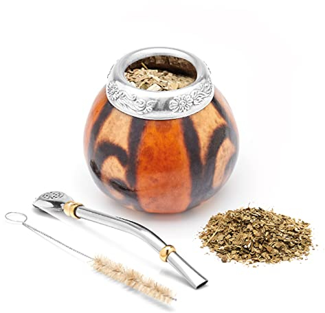 BALIBETOV Kit Tasse à Maté | Calebasse Naturelle + Paille Bombilla + Goupillon | Idéal pour Boire le Yerba Maté | Gourde Fabriquée à la Main en Argentine