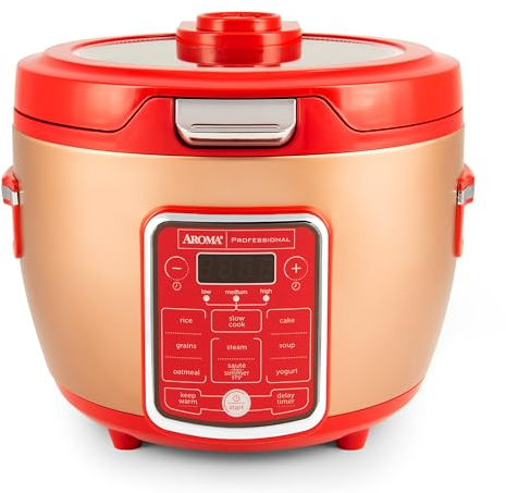 OGEXFHOOW Aroma Professional ARC-1230R Cool Touch Glass Lid, Food Steamer, Slow Cooker, Multicooker with 11 Preset Functions, Steam Tray, Measuring Cup, Rice Spatula, 20 Cooked, Red