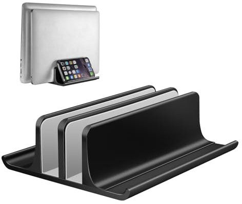 VAYDEER Vertical Laptop Stand, Adjustable Aluminum 4 in 1 Stand with 2 Slots, Space-saving for MacBook, Notebook, iPad, Laptops up to 17.3 Inches - Black