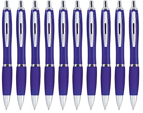 eBuyGB Pack of 10 Ballpoint Pens Blue Ink Retractable Push Button Pen, Blue