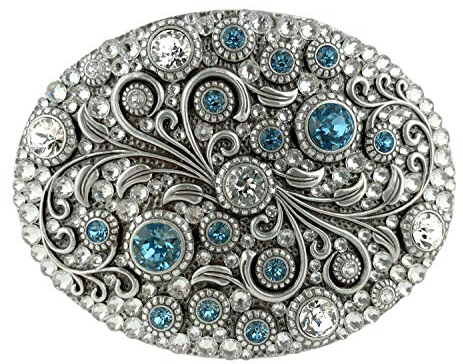 Belts.com Gürtelschnalle mit Swarovski-Kristallen, Antik/Messing, oval, mit Blumenmuster - Silber - Einheitsgröße