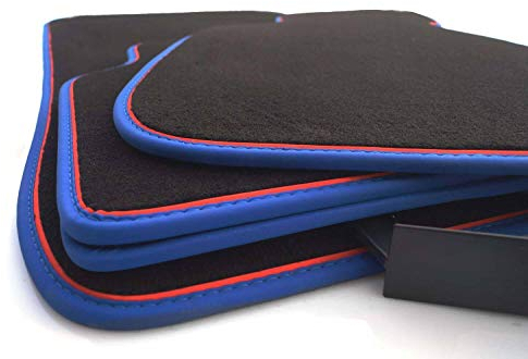 Fußmatten 3er E90 E91 M3 Edition (Blau, Rot) Velours Premium Automatten Nubuk Leder 4-teiliges Set