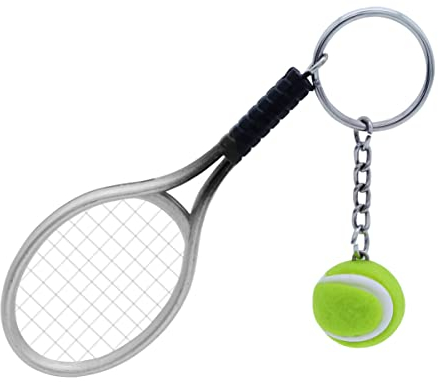 Tomaibaby 2 Stück Mini-Tennisschläger Schlüsselbund Sportstil Tennisball Split Schlüsselring Sport Charm Tasche Hängende Anhänger Souvenirs für Sportliebhaber Geschenkpreis (Silber)