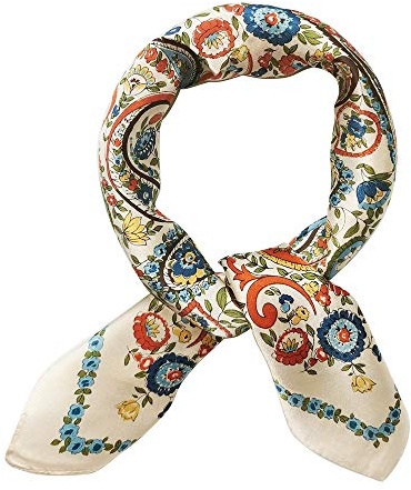 MEISEE Pure Natural Mulberry Silk Scarfs Women Small Square Scarf 21 x 21 Breathable Lightweight Neckerchief Printed Headscarf (White flower-10)