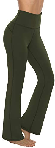 Persit Damen Schlaghose Yogahose, High Waist Freizeithose Sporthose Jazzpants Oliv - M
