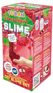 TUBAN DIY Tuban Slime Set – Kleber – Aktivator – Neon-Glitzer – Behälter – Rührstab – Spielzeug für Kinder Erdbeere