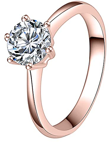 JewelryWe Schmuck Damen-Ring Solitärring Damen Verlobungsring mit Zirkonia Edelstahl Eheringe Ring Hochzeitsringe Rosegold Valentinstag Lieben Geschenk für Frauen Mädchen Größe 54