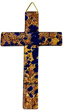 Kreuz Murano-Glas ca.14,5x9cm blau/gold