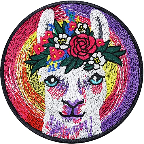 Aufnäher Süßes LAMA Pink Geschenk lustiger Dekoaufbügler Comic Lamakopf Lama Rucksack Sticker Regenbogen Aufkleber/Bügelbild Stoff Applikation zum annähen/aufbügeln 80x80mm