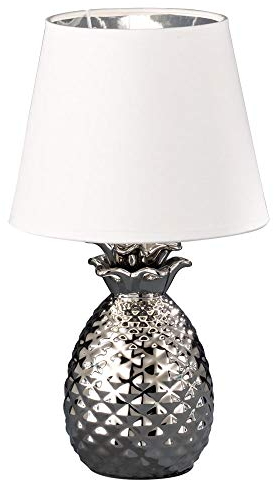 etc-shop Schreibtischleuchte Tischlampe Leuchte Keramik Esszimmer Leselampe im Ananas Design, Textil weiß, Fassung 1x E14, DxH 20x35 cm