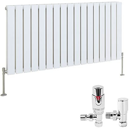 NRG 600 x 1156mm Radiator Horizontal Double Flat Panel Design Bathroom Heater Central Heating Radiators Gloss White with Free Thermostatic Valves