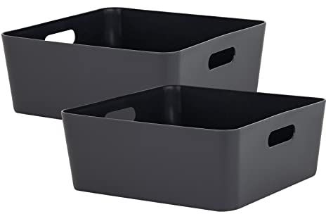 2x Ordnungsbox - 12 cm hoch - anthrazit - 30x 30 cm - Ordnungskorb - Regalorganizer Wandregal