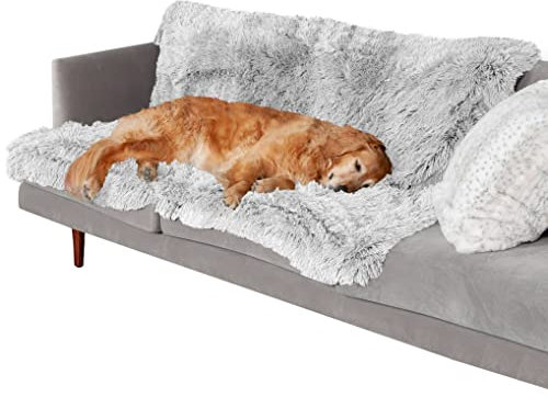 Furhaven XL Waterproof Calming Plush Long Faux Fur & Velvet Dog Blanket, Washable - Mist Gray, Extra Large