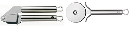 WMF Profi Plus Knoblauchpresse 17,5 cm, Cromargan Edelstahl teilmattiert, spülmaschinengeeignet & Profi Plus Pizzaschneider 19,8 cm, Pizzaroller, Pizza Cutter, Cromargan Edelstahl teilmattiert