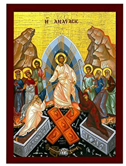 Ikone der Auferstehung Jesus Christus, handgefertigt, griechisch-orthodoxe Ikone, byzantinische Kunst, Wandbehang unseres Herrn, der von den Toten aufsteigt, religiöse Dekoration, 15 x 21 cm