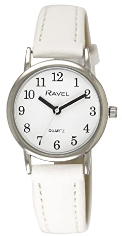 Ravel - Pastellfarbene Alltagsuhr für Damen (27 mm Gehäuse) - Analoges Quarzwerk - R0137.04.2 - Weiß/Silberton