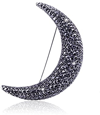 KhuWan Lune Broche Noir Antique Couleur Nouvel an Lune Broche Hommes et Femmes Plein Strass Bijoux Broche