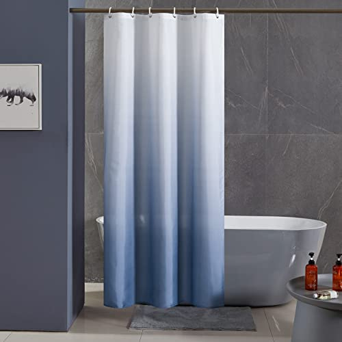 Furlinic Duschvorhang 100x200 Antischimmel Wasserdicht Weiß nach Dunkelblau | Für Badewanne Schmal Badvorhang mit Gewicht Unten Waschbar Textil Stoff Hochwertig mit 6 Duschvorhangringen.