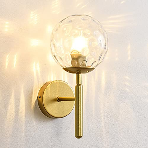Mengjay Moderne Wandleuchte E27 Industrie Vintage Glaskugel Tropfen Wandlampe Retro Wandstrahler Glaskugel Goldenes Metall Wandleuchten, für Schlafzimmer, Wohnzimmer (Transparent)