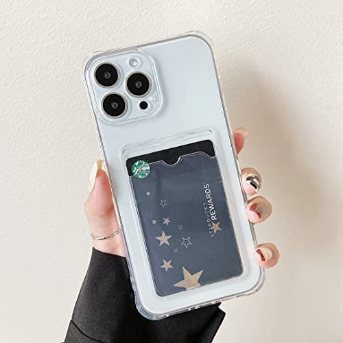 DEFBSC Case for iPhone 14 Pro Max, Transparent Back Card Holder Phone Case, Ultra Slim Soft TPU Shockproof Clear Case with Card Slot for Back of Phone - White