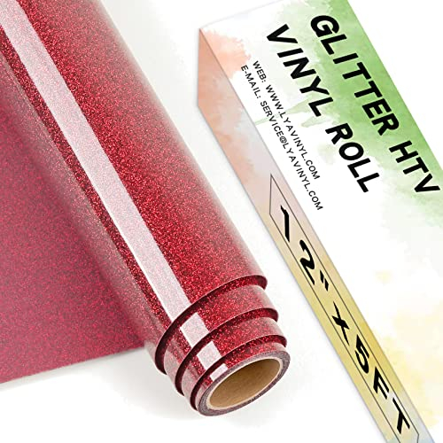 Lya Vinyl Glitter Red Heat Transfer Vinyl, 12 x 5ft Glitter HTV Vinyl for Cricut,Silhouette Cameo, Glitter Iron on Vinyl for Cloth, Hat, Fabric