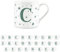 Purely Home Letter C Star Mug - Bone China White Coffee/Tea Present Gift - Alphabet Letter Mug with Stars in Teal Green Blue