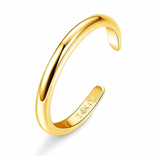 Roheafer Bague d'orteil remplie d'or 14K Anneaux d'orteil ajustables pour femmes Anneaux d'orteil minces Bande ouverte Bijoux de pied de plage d'été