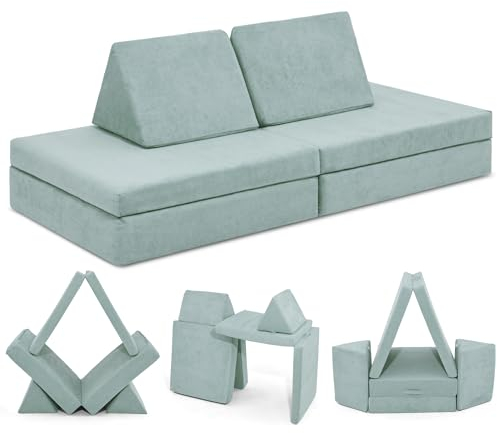 Linodino® Spielsofa | Kindersofa aus Schaumstoff Bausteine - Spielsofa für Kinder & Kuschelecke im Kinderzimmer [OHNE Harte Teile] 10 Farben zur Wahl | Eisblau