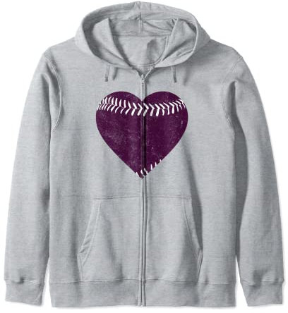 Vintage viola e bianco Baseball Cuore Felpa con Cappuccio